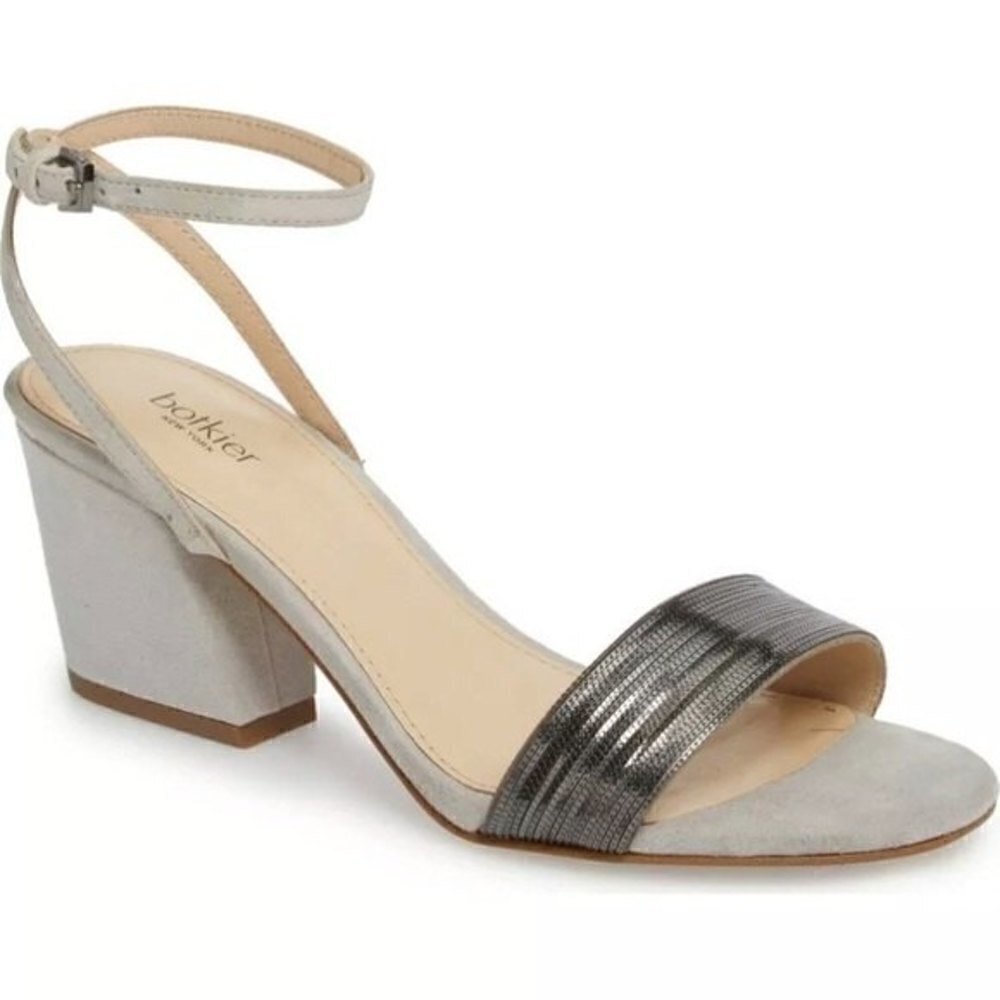 Botkier Light Gray Suede Metal Ankle Strap Slingback Sandals